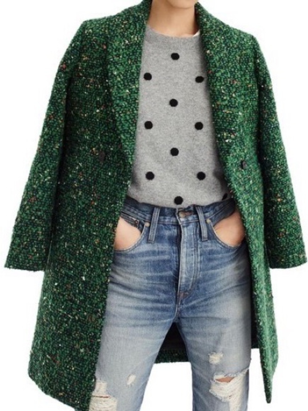 J. Crew Collection Daphne Wool Green Tweed Double-Breasted Pea Coat